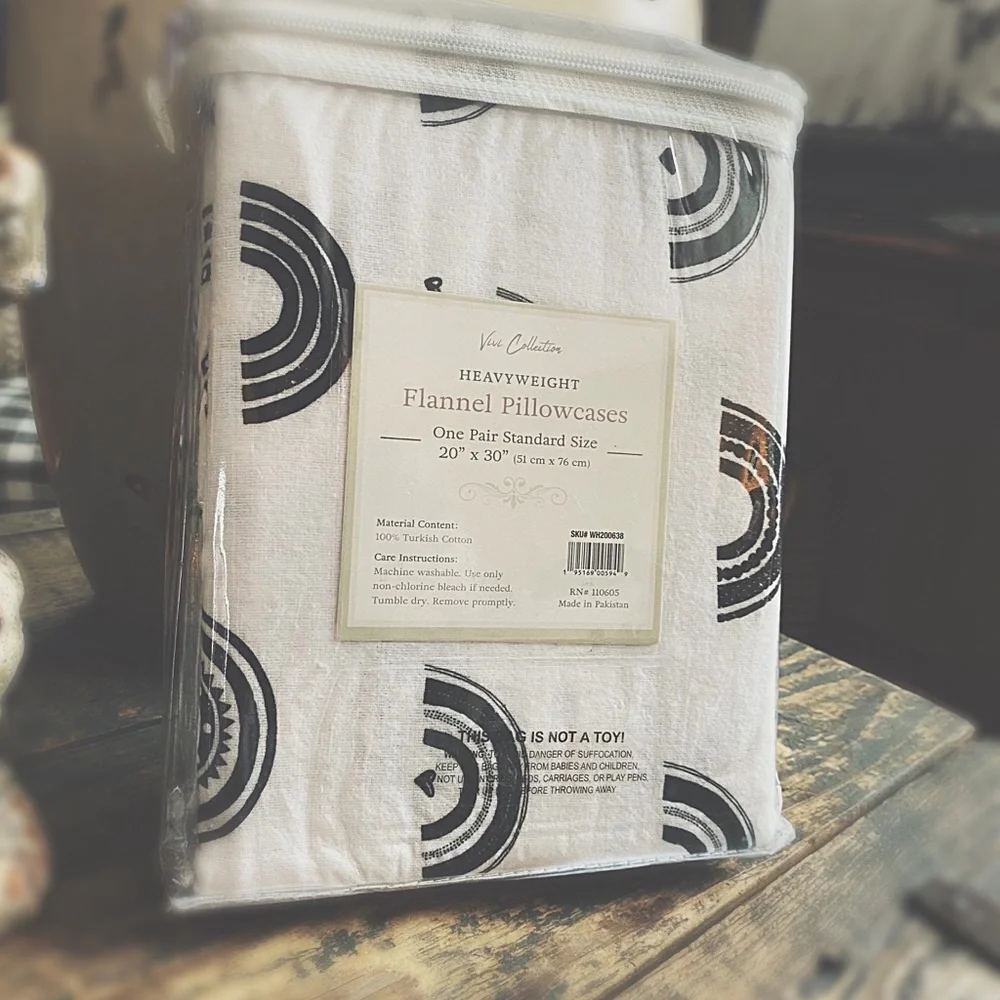 Standard Flannel Pillowcases - Black & White Rainbows/Hearts - Turkish Cotton